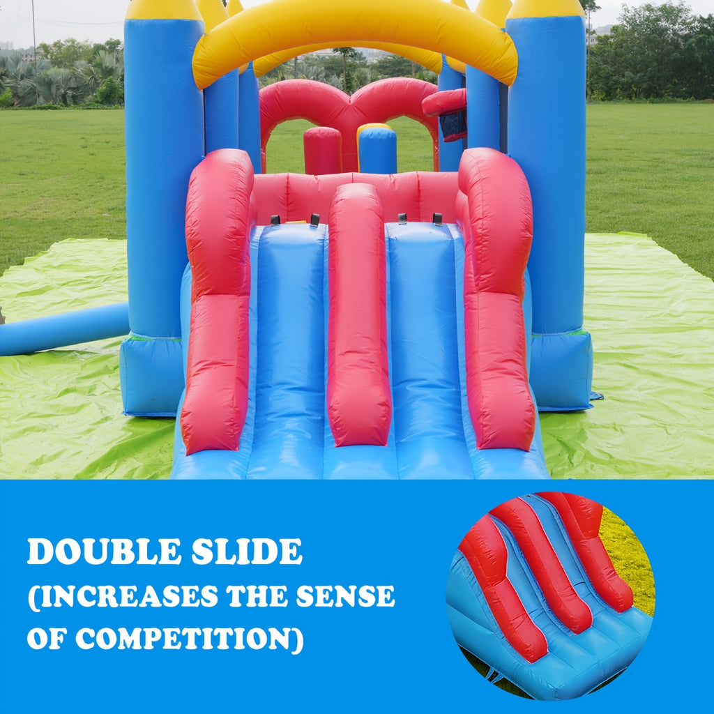 24FT Inflatable Obstacle Course with Dual Slides & High-Speed Blower, Commercial Grade 0.45mm PVC Backyard Obstacle Course 24x8x8FT for Kids & Adults, Quick Setup Summer Party Fun Outdoor Inflatable