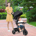 Foldable Tricycle Stroller, 4-in-1 Trike with Parent Push Handle, Removable Canopy, Reversible Seat, Safety Harness and Storage for Kids Age 10 Months to 5 Years Old, Black