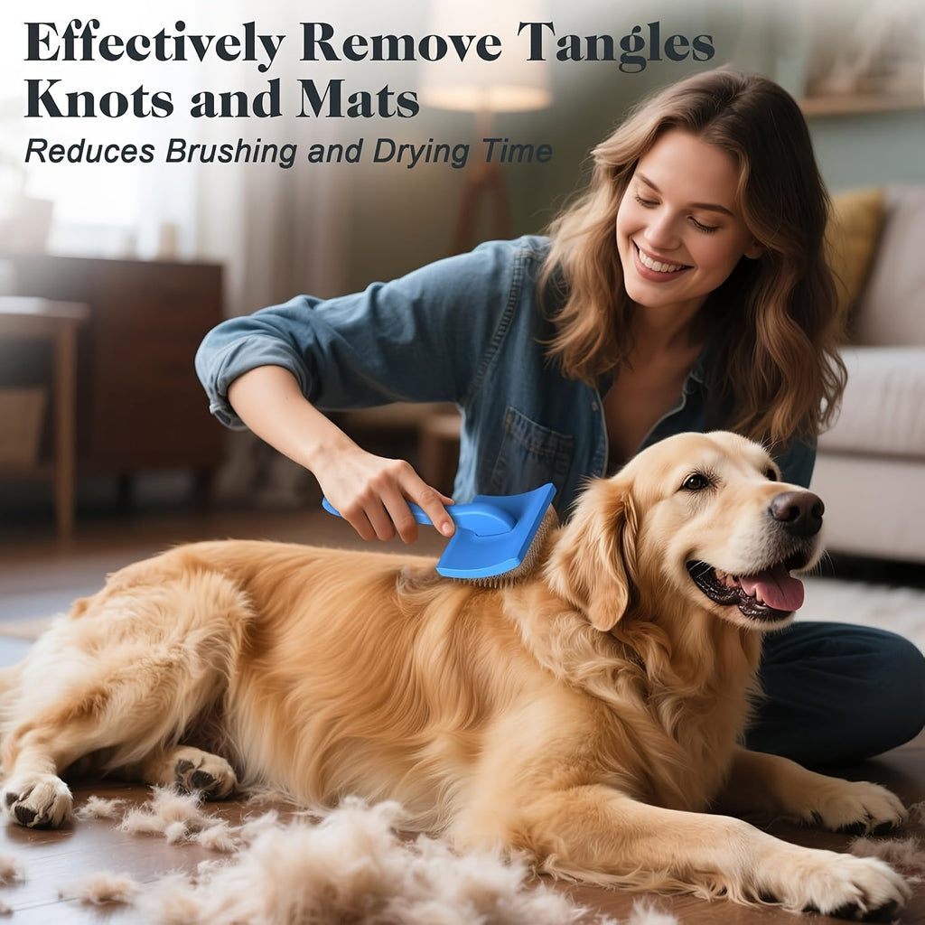 Stainless Steel Dog Grooming Brush 2 Pack - Extra Long Pins Professional Pet Brush for Golden Retriever Poodle Labrador Long Hair Dogs - Detangling Dematting Comb for Knots Tangles & Fur Balls