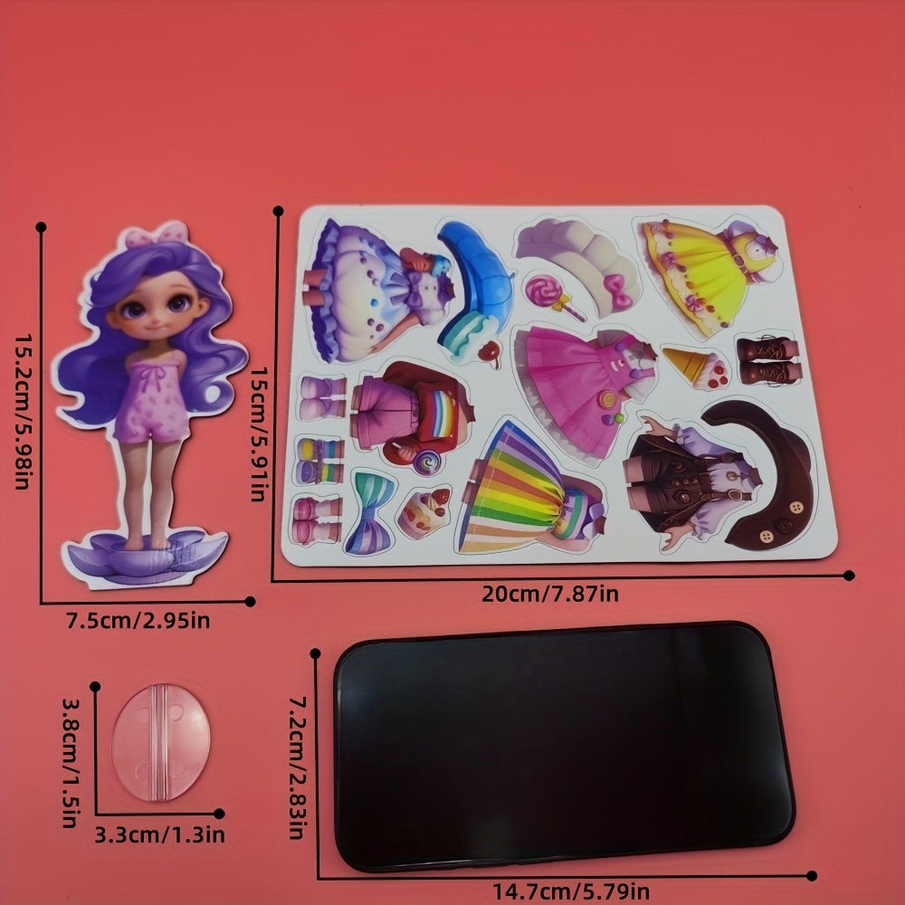 Princess Dress-Up Magnetic Sticker Quiet Book for Girls Age 3+, Reusable DIY Magnetic Princess Paper Doll Playset with Cute Cartoon Characters, Fridge Magnet Activity Toy, Christmas Halloween Birthday Gift