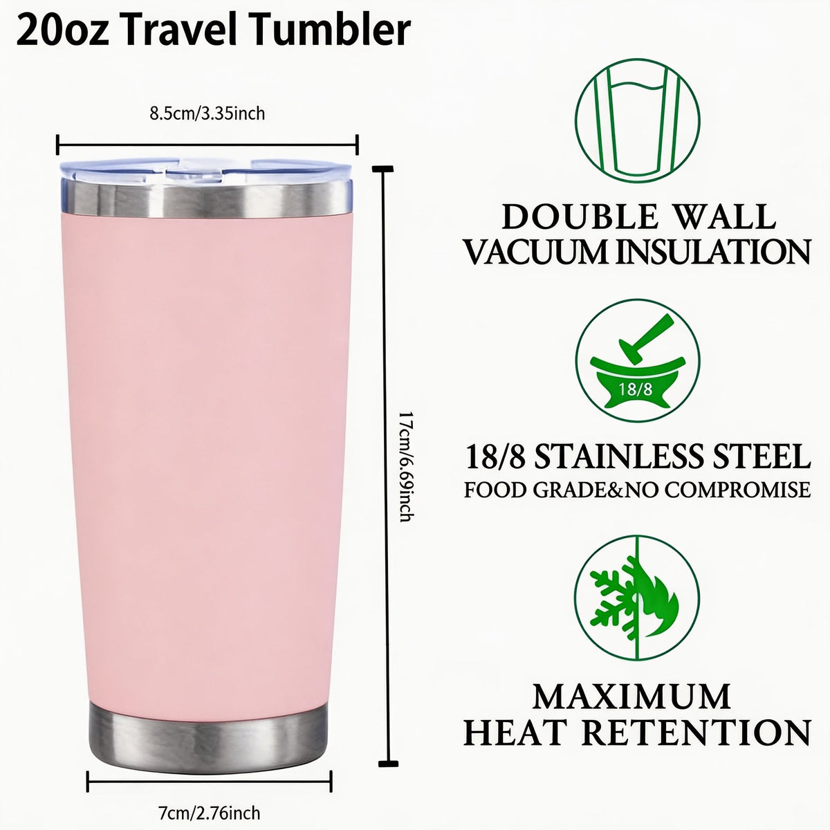 20oz Stainless Steel Insulated Tumbler 2-Pack – Double Wall Vacuum Travel Mug with Lid, BPA Free, Wholesale Blanks for Vinyl DIY, Wedding Favors, Bridesmaid Gifts, Graduation & Corporate Giveaways – Black, Pink, Blue, White