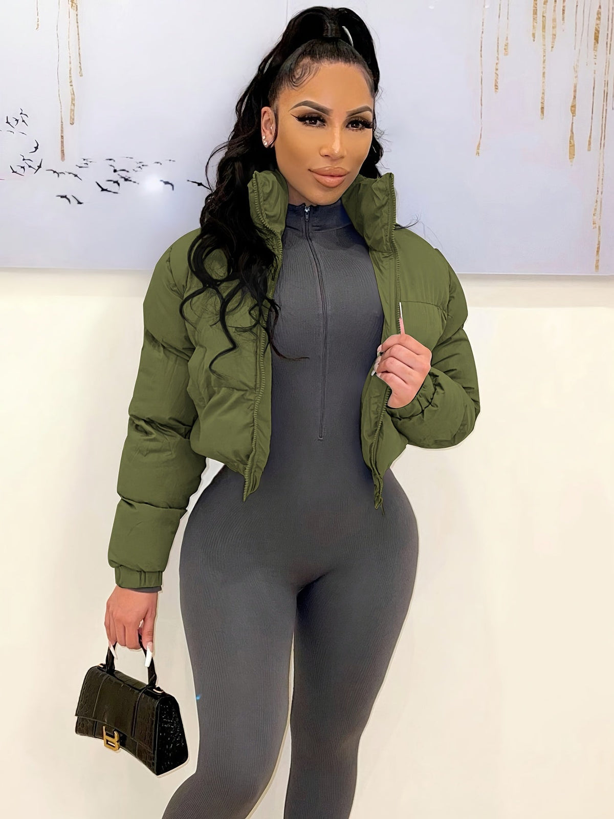Women's Short Jacket European American Style Autumn Winter Warm Casual Outerwear – Black Rose Red Grey Olive Green Blue Coffee Brown S M L XL XXL