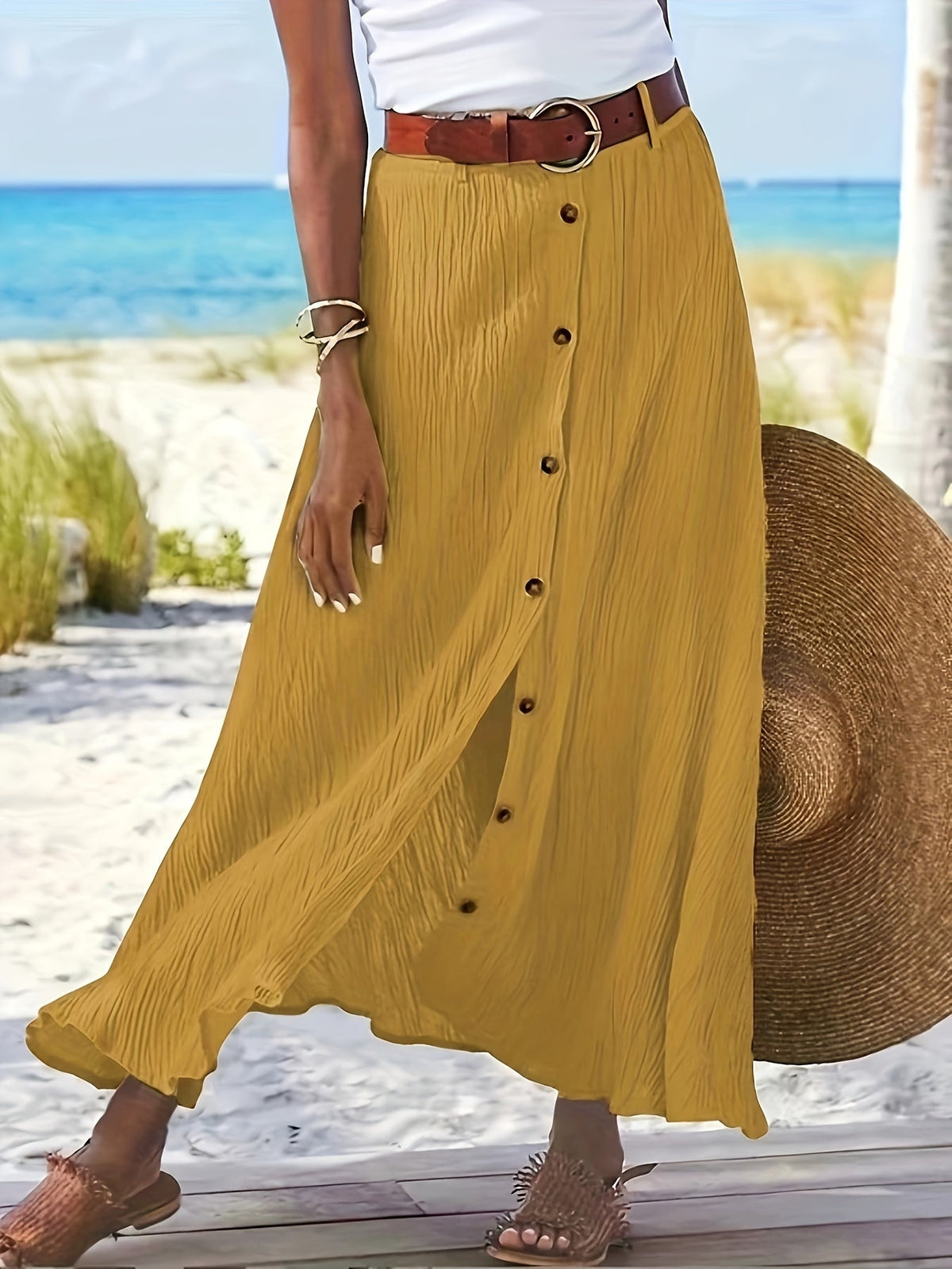 Women's A-Line Midi Maxi Skirt Side Slit Mid-Waist Long Flowy Semi-Sheer Polyester Skirt 8 Colors S-XXL Spring Summer Casual Daily Wear