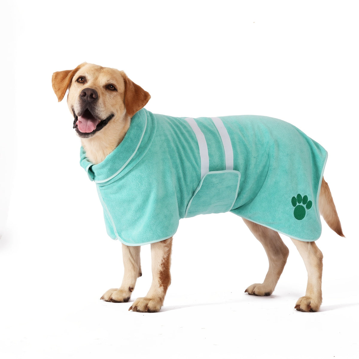 Quick-Dry Pet Bathrobe for Dogs & Cats – Absorbent Microfiber Towel Coat with Embroidered Detail, Hands-Free Drying Robe for Medium & Large Dogs After Bath, Swimming & Rain
