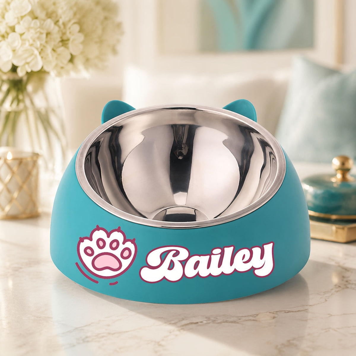 Personalized Stainless Steel Tilted Pet Bowl for Cats and Dogs Custom Name Ergonomic Neck Protection Food Water Bowl Great Gift for Pets Small Medium Large