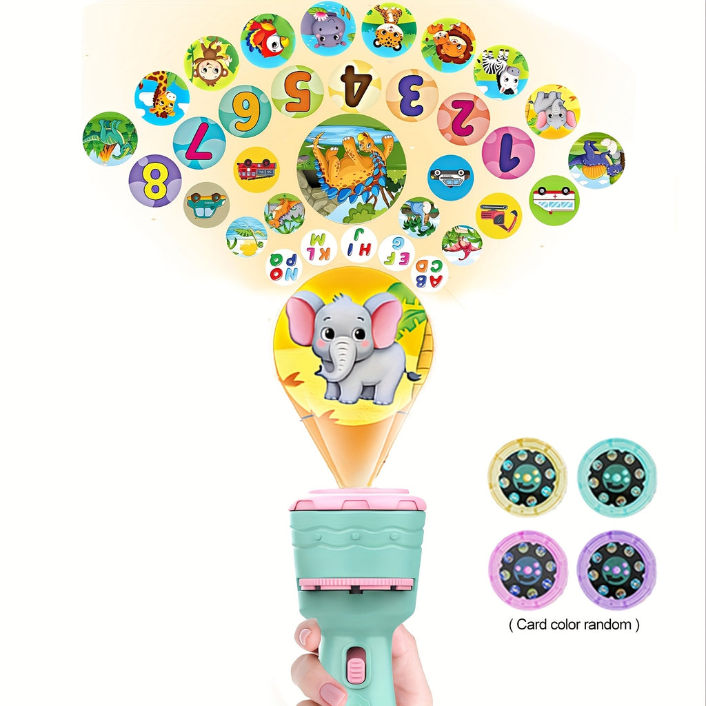 Kids Projection Toy with 4 Cards & 24 Patterns Vegetables Numbers Animals Educational STEM Learning Toy for Toddlers Birthday Gift Family Game Night – Random Color