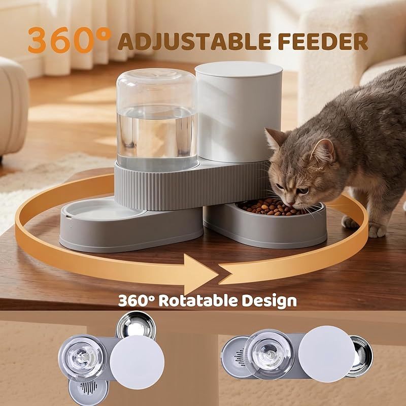 Gravity Cat Feeder 2 Pack - Automatic Food Feeder and Water Dispenser Set with Detachable Pet Bowl & Silicone Mat for Cats Small Medium Dogs Large Capacity Gravity-Fed No Electricity Needed Pet Feeding Station