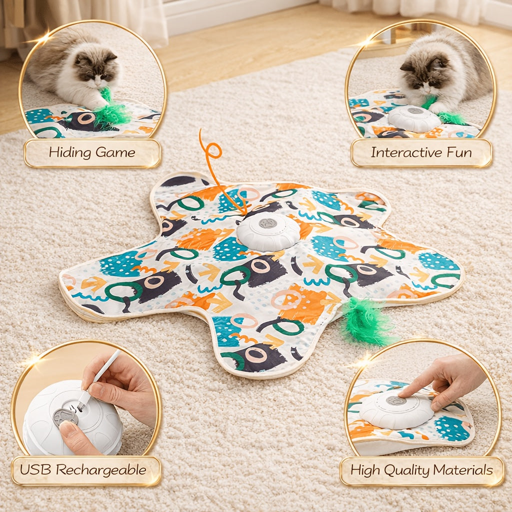Smart Electric Cat Hunting Toy Rechargeable – Simulated Prey Movement Interactive Puzzle Teaser, Hands-Free Auto Cat Entertainment for Indoor Cats, Small Fish & Graffiti Styles for Kittens & Adult Cats