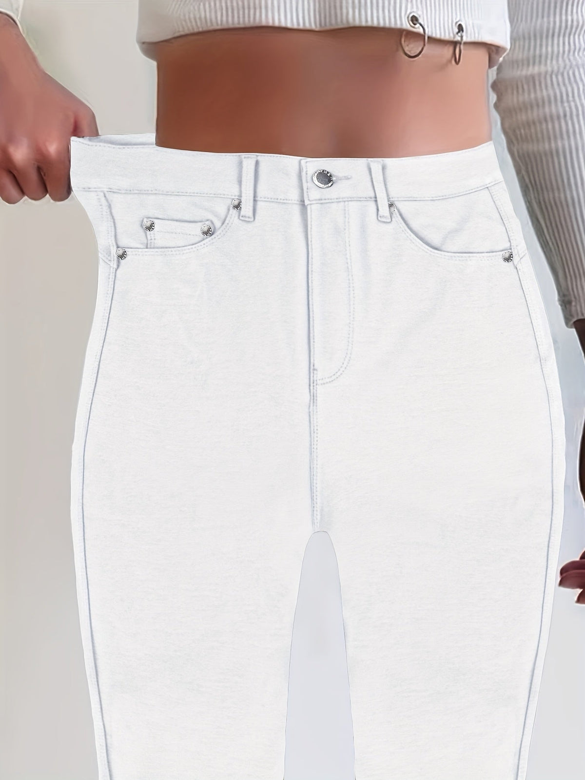 Women's High Waist Stretch Skinny Jeans Metal Button Detail Street Style Slim Fit Denim Pants 10 Colors S-XXL