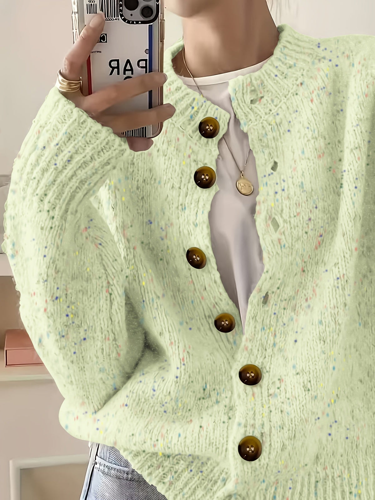 Casual Cardigan Women's Colorful Button-Front Long Sleeve Round Neck Knit Sweater | Lightweight Candy Dot Pattern Stretch Fabric Elegant Fashion Top S M L XL
