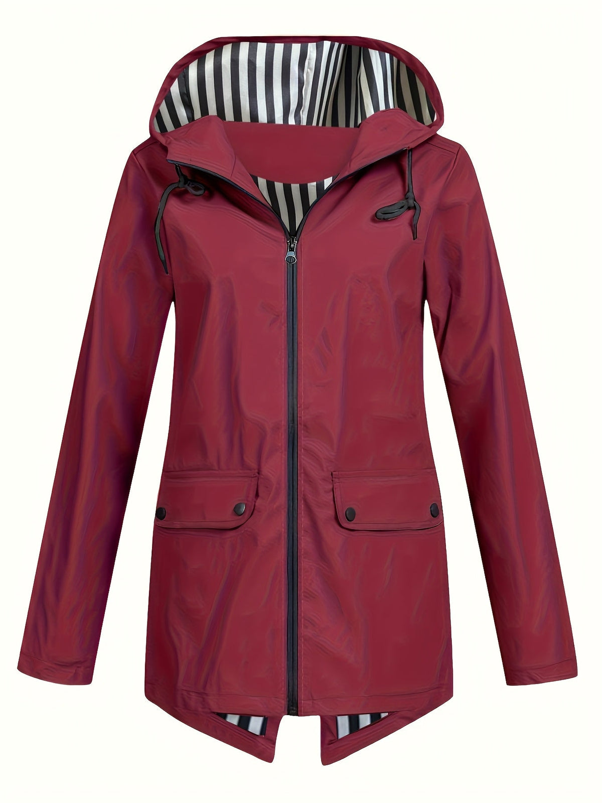 Women's Striped Lined Hooded Windbreaker Jacket Fall Winter Zip Up Outerwear – 8 Colors Sizes S-XXL Lightweight Water-Resistant