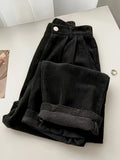 Women's Drapey Straight Casual Trousers - Lazy Style Wide Leg Pants for Women in Black Brown Burgundy Olive Navy Apricot Sizes S-XXL
