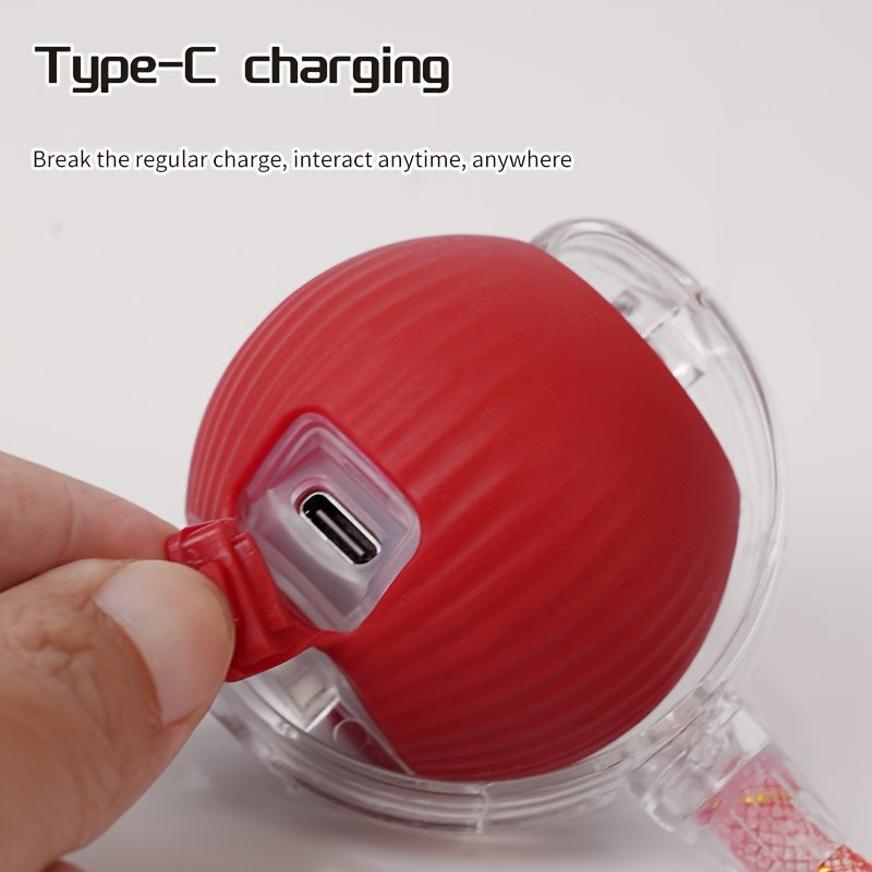 Interactive Cat Ball Toy with Elastic Net Tail, Automatic Moving Electric Ball Toy for Cats - Motion Activated, Obstacle Avoidance, Works on Floors Tiles Carpets, USB Rechargeable Smart Cat Toy