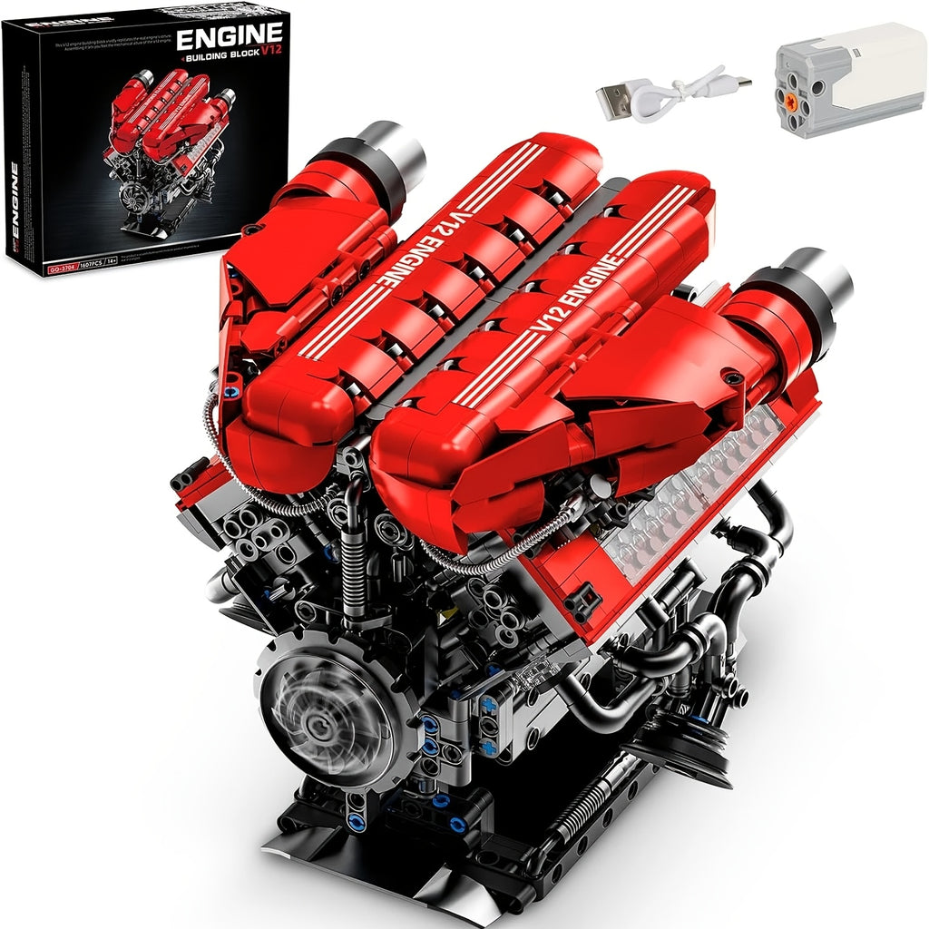 V12 Engine Model Kit That Runs 1607pcs – 12-Cylinder Sports Car Engine Building Set, Realistic Working V12 Engine Display Model, STEM Engineering Construction Toy, Educational Gift for Teens Adults Men Boys