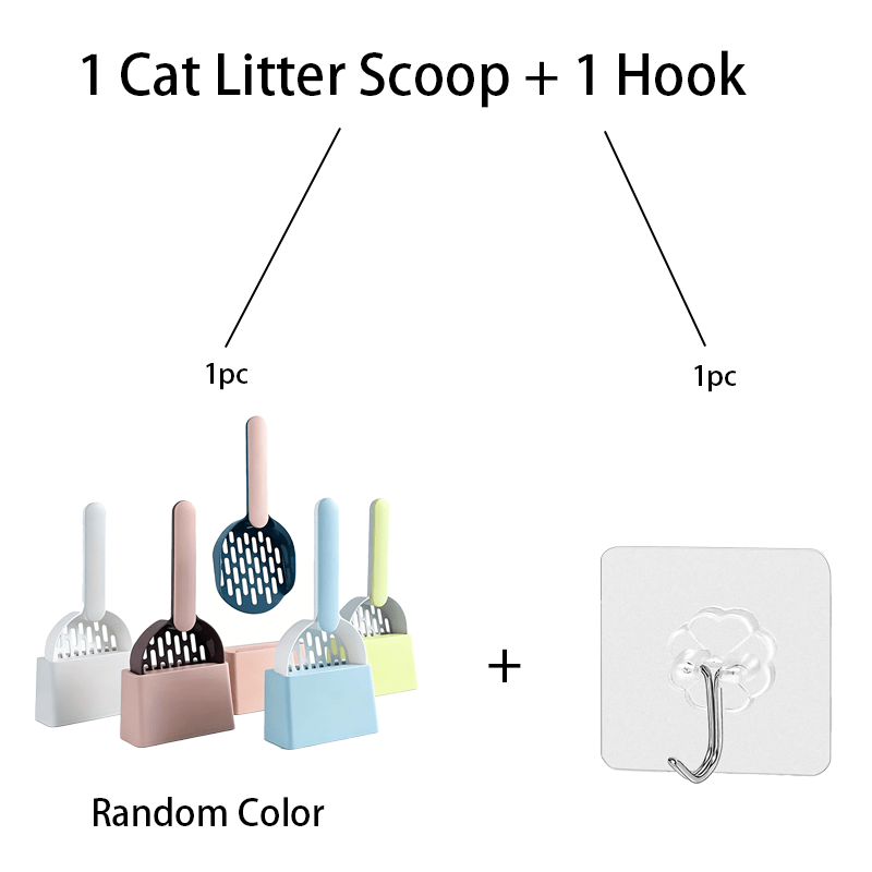 Cat Litter Scoop Set with Wall-Mount Hook – 2-Piece Lightweight Cat Litter Box Cleaning Kit with Scoop & Holder, Easy-Clean Pet Litter Tool for Litter Box Maintenance, Random Color