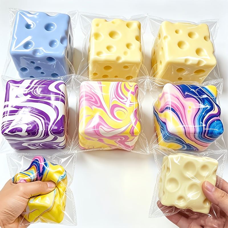 Cheese Squishy Fidget Toy TPR Squeeze Ball Handmade Slow Rising Stress Relief Sensory Toy Filled with Coconut Oil Moldable Random Color Fun Gift for Kids Adults