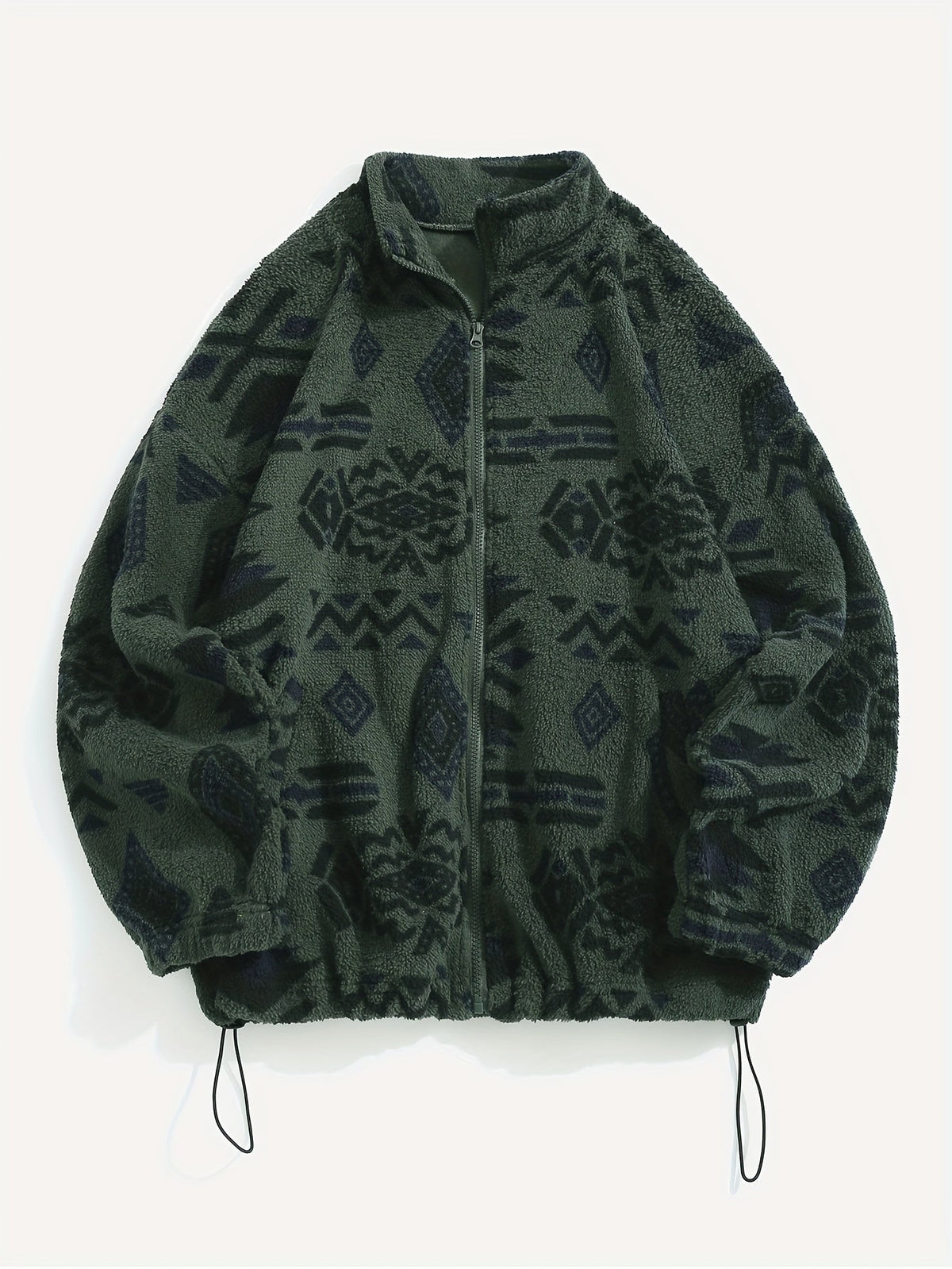 Ethnic Print Zip-Up Jacket Women's Microfleece Plush Zip-Up Jacket Tribal Pattern Fall Winter Coat with Zipper Closure High Elasticity Fleece Outerwear