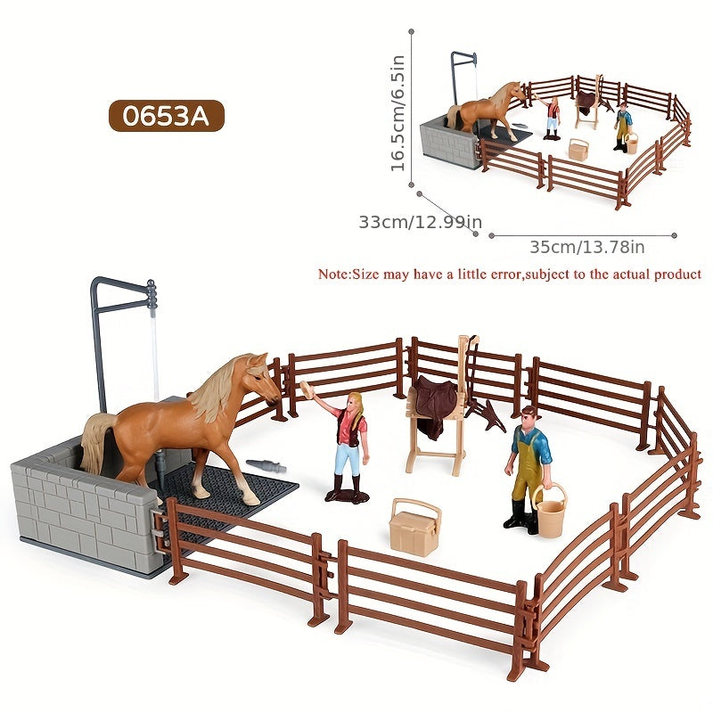 Deluxe Farm Ranch Playset with Stable & Horses – PVC Horseback Riding Scene with Rider, Horses, Fence & Cowboy Accessories | Kids Pretend Play Toy for Boys & Girls | Christmas Birthday Gift