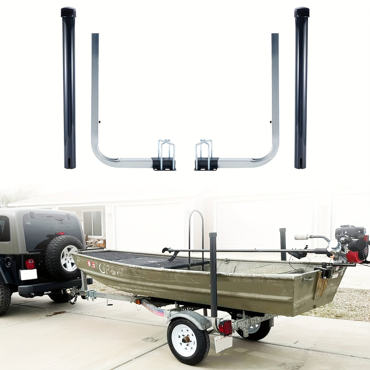 Adjustable Boat Trailer Guide Poles 31"-60" L-Shaped Galvanized Stainless Steel with Black PVC Pipes - Trailer Guide Ons for Ski Boat, Fishing Boat & Sailboat Trailer