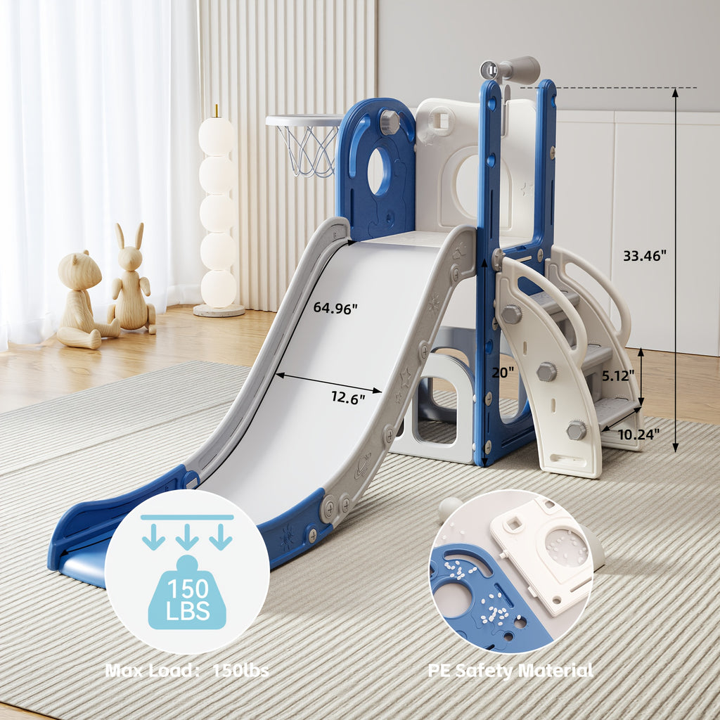 Toddler Slide & Kids Climber Playset - L-Shaped Indoor Outdoor Playground with Basketball Hoop, Storage & Telescope | Easy Assembly Gift for Boys and Girls Ages 1-6