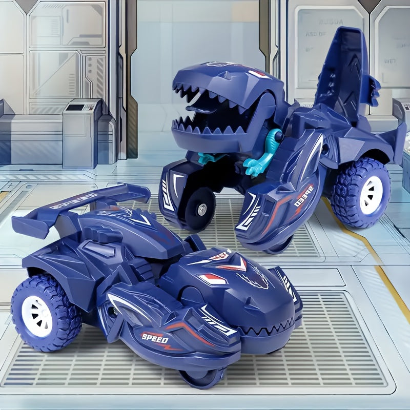 2-in-1 Automatic Transforming Dinosaur Car Toy for Kids - One-Button Dinosaur to Race Car Transformation, Durable Robot Transformer Toy, Birthday & Holiday Gift for Boys Ages 3+, Yellow Blue Red Green