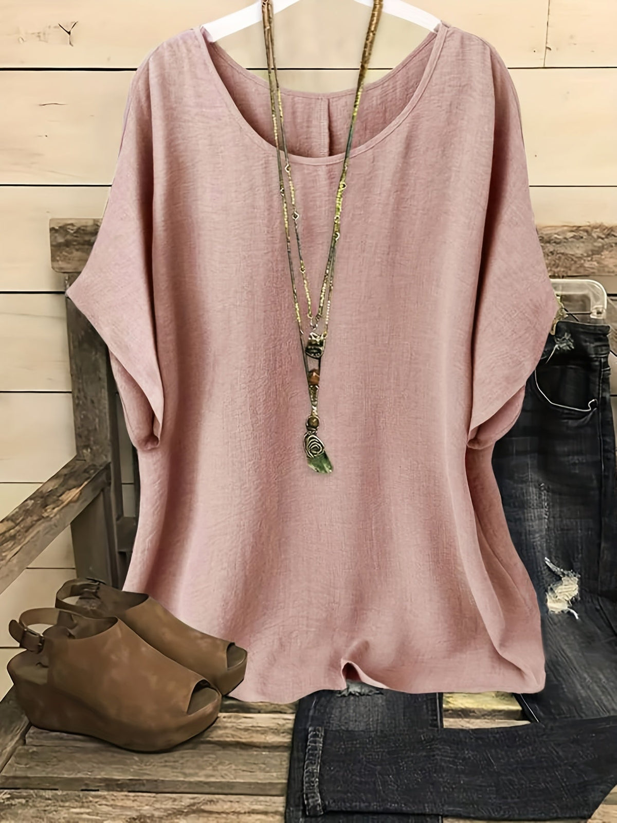 Women's Glossy Loose Fit Beach Top – Round Neck Short Sleeve Solid Color Vacation Shirt for Summer Casual Outing