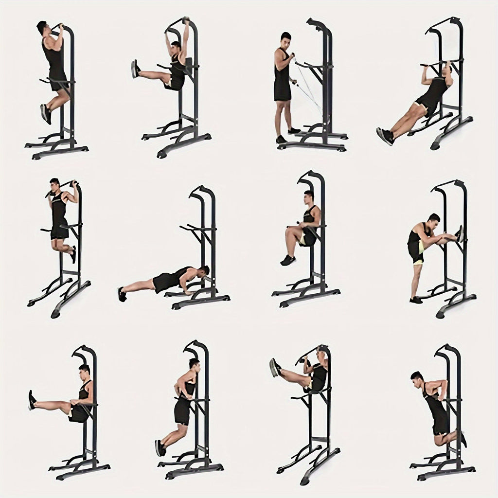 Power Tower Pull Up Bar Dip Station – Adjustable Height 50"-90.6" 330LBS Multi-Function Strength Training Equipment for Men & Women Home Gym, Free Elastic Bands Included