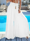Women's Wide Leg Flare Pants Elastic Waist Loose Fit Vacation Casual Trousers Elegant Bottoms White Black Red Peacock Blue XS-XXL