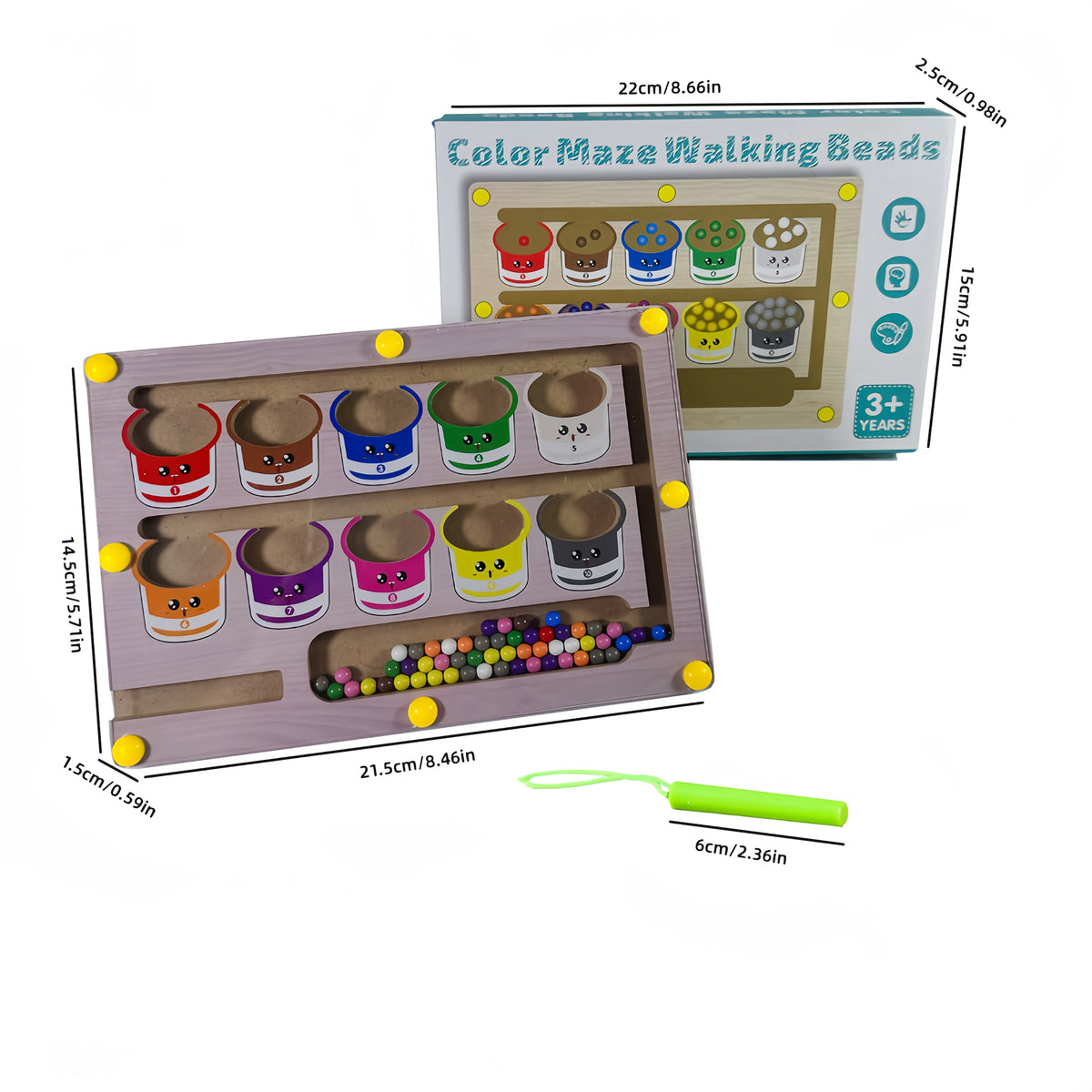 Wooden Color Bead Maze Puzzle for Toddlers Color Coded Bead Sorting Roll-On Activity Early Learning Educational Toy for Boys Girls Color Recognition Fine Motor Skills Development Birthday Gift Ages 1 2 3