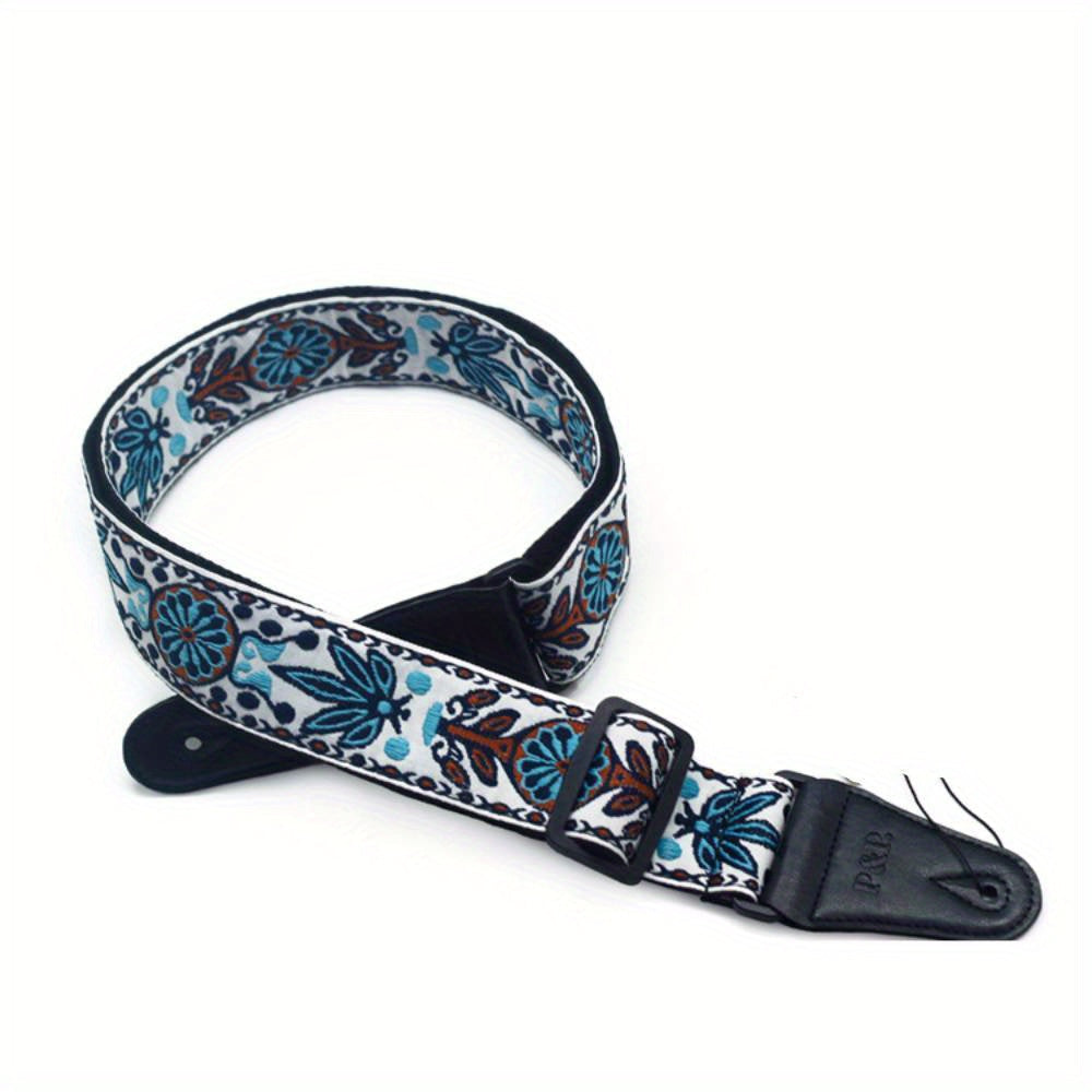 Adjustable Embroidered Guitar Strap with PU Leather Ends – Boho National Style, 35–57 Inch Length, Fits Acoustic, Electric, Classical Guitar & Bass, 11 Unique Designs