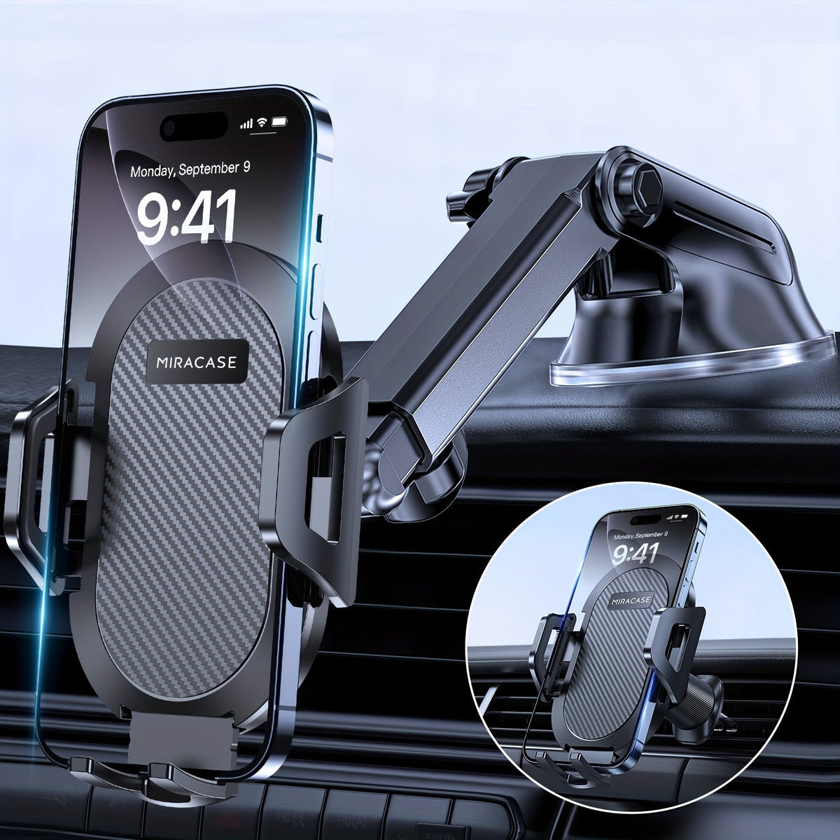 3-in-1 Car Phone Mount – Super Suction Dashboard & Air Vent Holder with Telescopic Arm, Adjustable Cradle & Quick Release for All Phones, Durable Metal Hooks