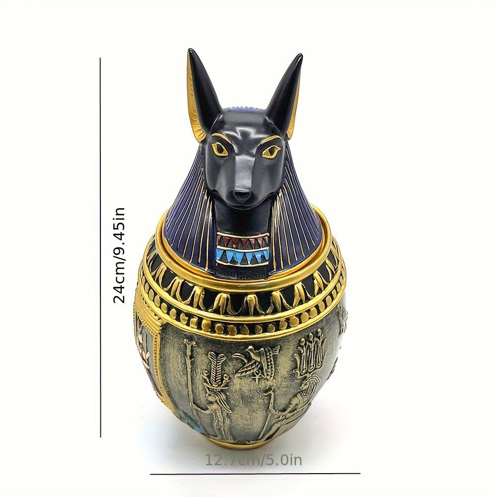 Anubis Egyptian Resin Pet Memorial Urn & Storage Jar – Ancient Pharaoh Guardian Cat God & Dog Statue, Decorative Keepsake Urn for Ashes, Home Decor Sculpture & Funeral Collectible, 2 Styles