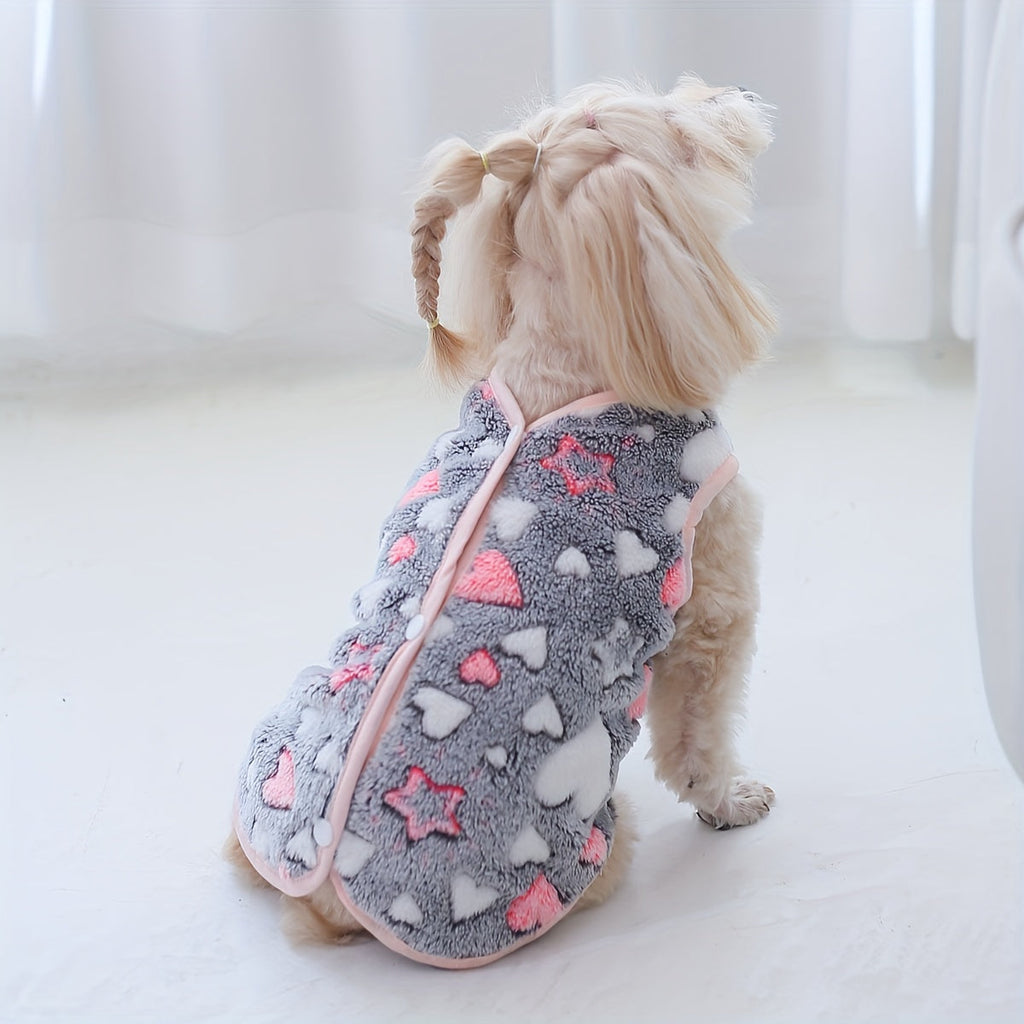 Star Moon Coral Fleece Pet Vest for Cats & Dogs - Cute Open-Back Warm Coat for Small to Medium Pets, Soft Indoor Outdoor Autumn Winter Dog Cat Sweater Apparel
