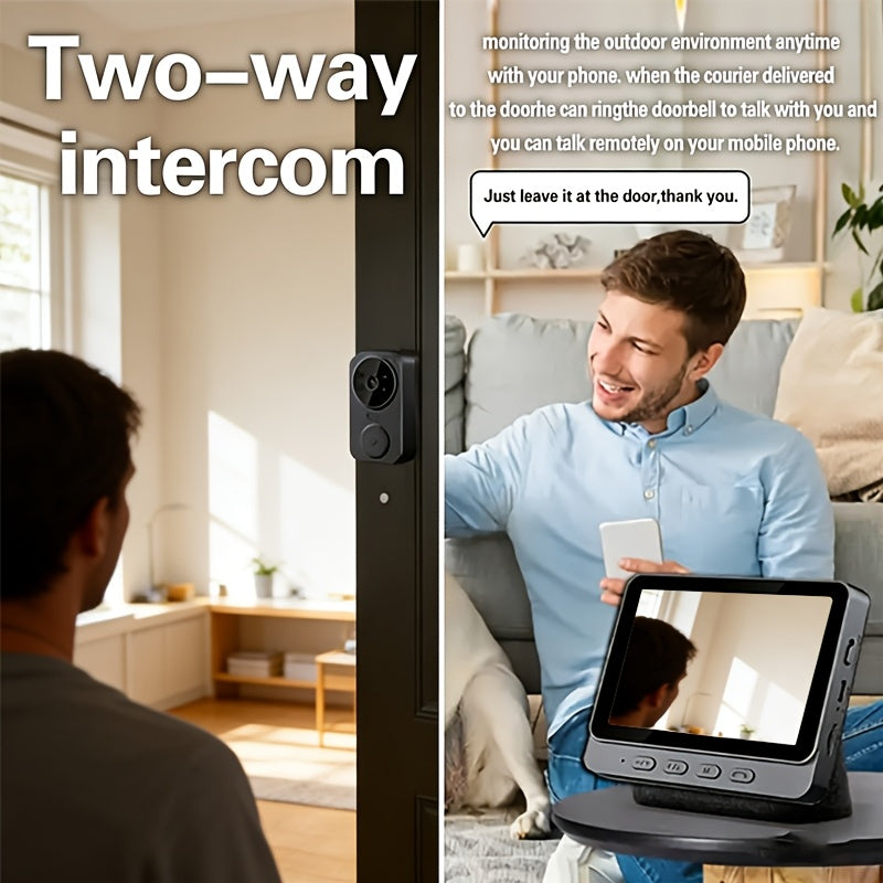 Wireless Video Doorbell Camera with Indoor Monitor – 1080P FHD, No Wi-Fi Needed, Night Vision, Two-Way Audio, 4.3" IPS Screen, Long Battery Life, SD Card Storage, Easy Install for Home Security