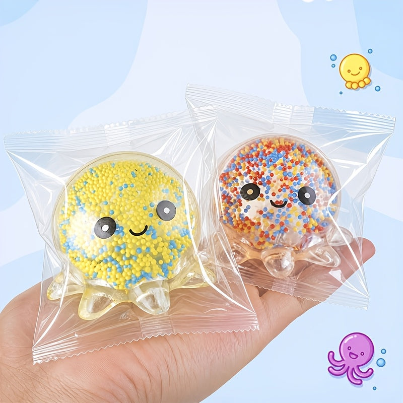 Squishy Stress Balls Octopus Shape 3 or 5 Pack Bead Filled Sensory Fidget Squeeze Toys for Kids Adults Anxiety Relief Colorful Transparent Party Favors Stocking Stuffers Halloween Christmas Gifts