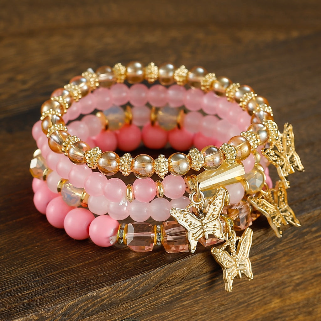Boho Butterfly Beaded Bracelet Set for Women – 4, 8 & 16pcs Sparkle Multi-Layered Elastic Charm Stackable Bracelets, Perfect Gift for Stylish Ladies