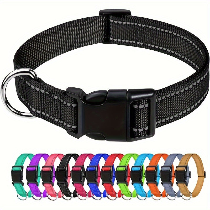 Reflective Adjustable Dog Collar for Small Medium Large Dogs & Cats – Safety Night Visibility Pet Collar with Durable Buckle, Comfortable Everyday Dog Collar