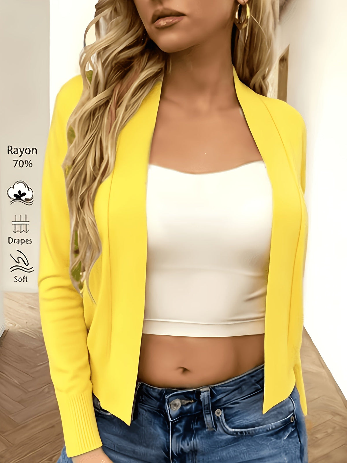 Women's Open Front Knit Cardigan Solid Color 3/4 Sleeve Lightweight Casual Sweater Top for Spring Summer – 10 Colors XS-XXL