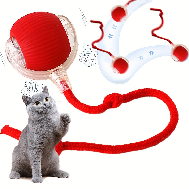 Electric Cat Toy Ball with Tail Rope - USB Rechargeable Self-Moving Rolling Robot Mouse for Indoor Cats & Kittens, Automatic Interactive Hunting Toy for All Cat Breeds, Boredom Buster Pet Gift
