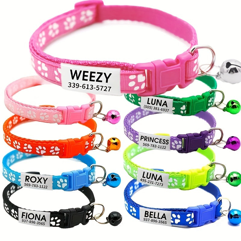 Personalized Adjustable Dog & Cat Collar with Paw Print Design - Colorful Customized Pet ID Tag Collar Stylish Safe Breakaway for Small Medium Large Pets Christmas Gift