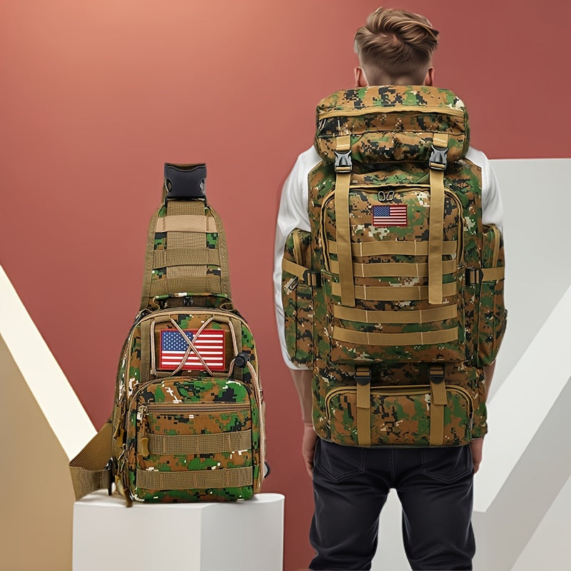 Tactical Backpack & Chest Pack 2-Piece Set - 80L 3-Day Assault Pack for Men, Polyester Molle Military Backpack for Hiking, Camping, Hunting, Travel & Outdoor Sports