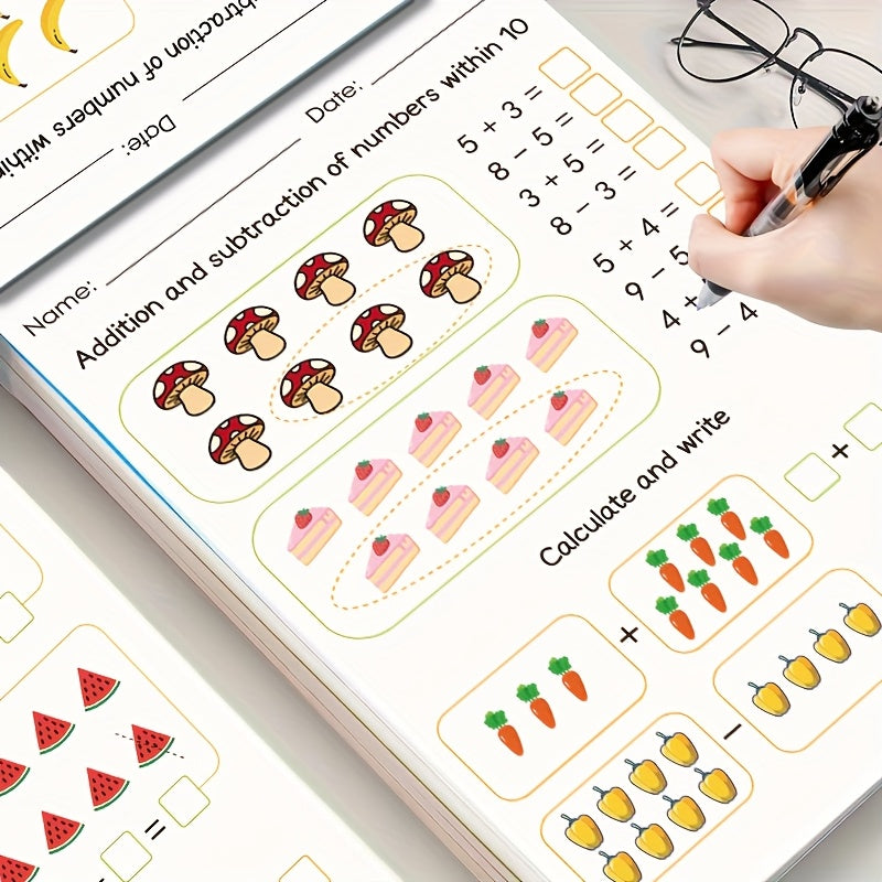Kids Math Workbook for Preschool & Kindergarten – 64-Page Addition & Subtraction Practice, Number Tracing Handwriting Copybook, Ages 3-6 Early Learning
