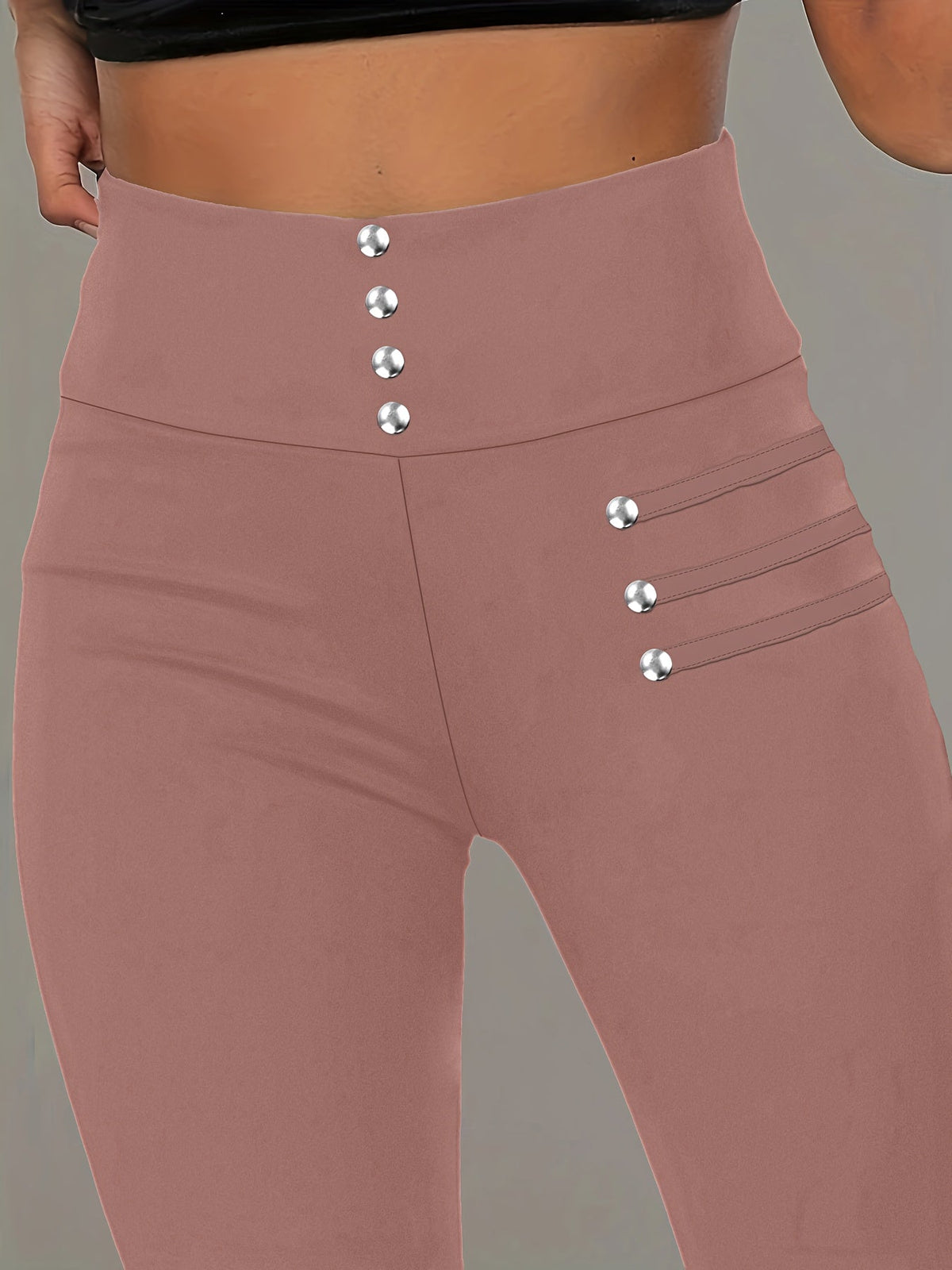 Women's High-Waisted Beaded Leggings - Elastic Slim Fit Shaping Pants, Non-See-Through, Machine Washable, Spring Summer Fall Wear, Multi-Color Options S-XXL