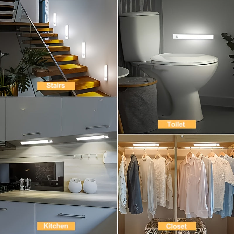 USB-C Rechargeable LED Motion Sensor Cabinet Lights 3 & 6 Pack – Wireless Magnetic Under Cabinet Night Light with 3 Modes for Kitchen, Closet, Stairs, Hallway & Bathroom, 10cm/20cm/30cm