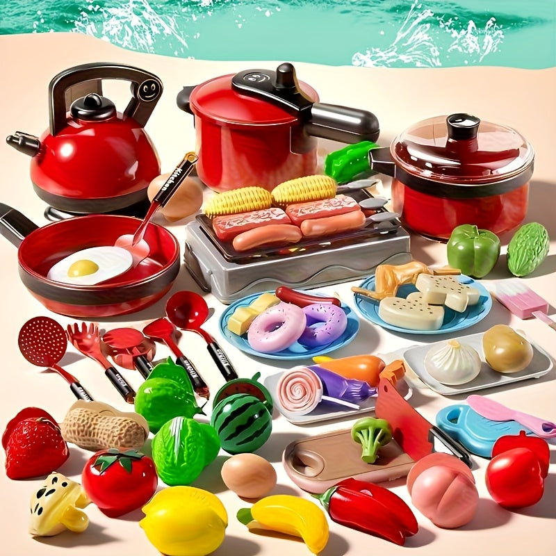 Play Kitchen Cooking Toy Set 47 Piece Little Chef Role Play Pretend Kitchen Game with Realistic Fruits Foods Utensils Enhances Imagination Manual Skills Interactive Learning Gift for Kids