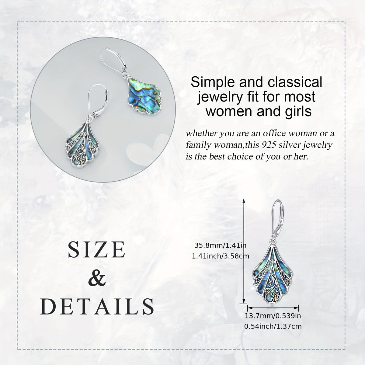 925 Sterling Silver Abalone Shell Dangle Earrings – Hypoallergenic Boho Drop Earrings for Women, Openwork Vintage Design, Iridescent Shell Inlay, Gift for Mother's Day & Valentine's Day