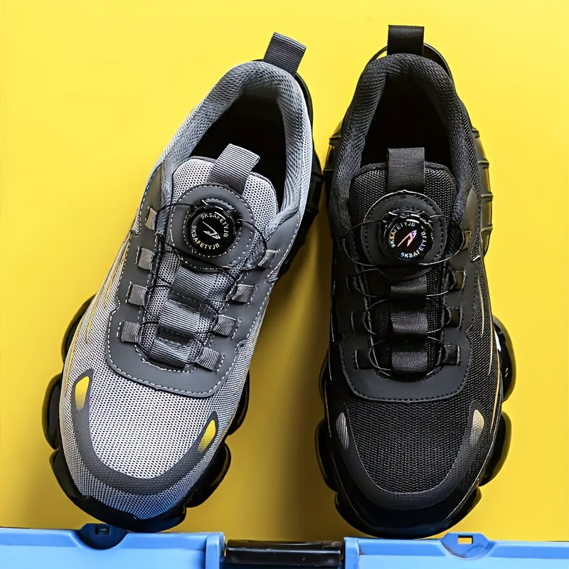Men's Breathable Work Shoes - Durable Safety Shoes with Reflective Stripes, Lightweight Cushioned Sole for Industrial, Construction and Casual Wear, Available in Black and Grey, Sizes US 6 to 11