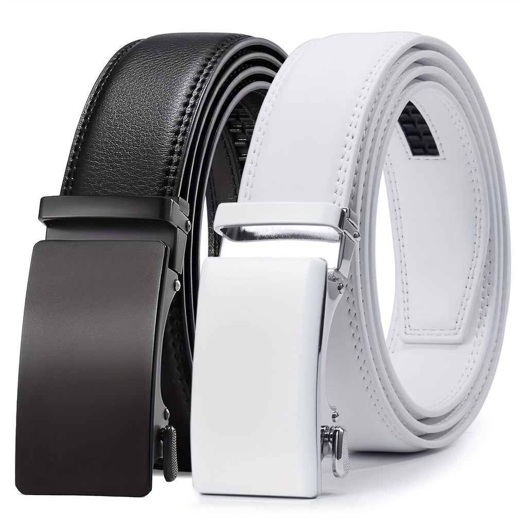 Men's Ratchet Belt 2 Pack Leather – Trim-to-Fit Adjustable Dress and Casual Belt for Men Waist 28" to 52" Black Brown Tan Navy Blue Gift