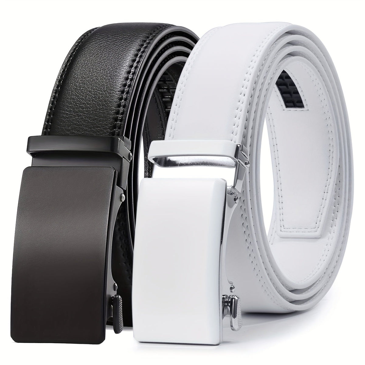 Men's Ratchet Belts 2-Pack – Genuine Leather Cut-to-Fit Dress & Casual Belts for Men, Adjustable Waist 28–52 Inches, Perfect Gift for Him