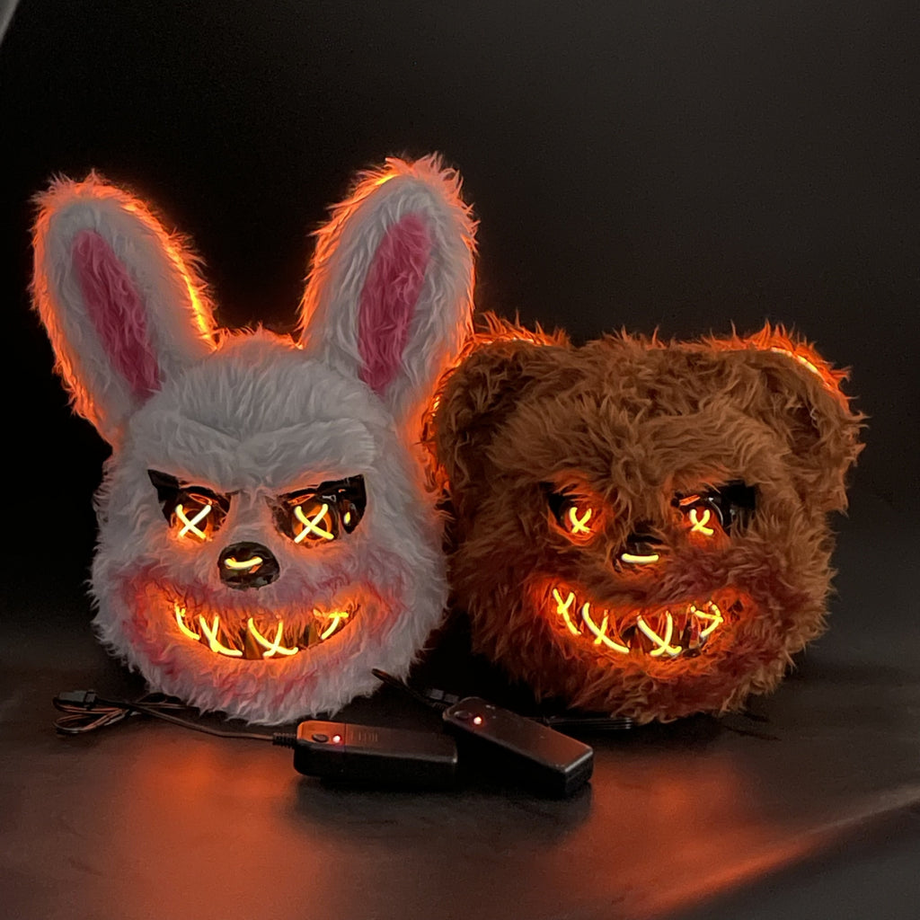 LED Glowing Horror Masks with Light-Up Eyes – Bloody Bunny & Bear Halloween Costume Mask for Adults & Teens | Scary Face Mask for Halloween Parties, Haunted Houses & Cosplay | 2x AA Batteries Required